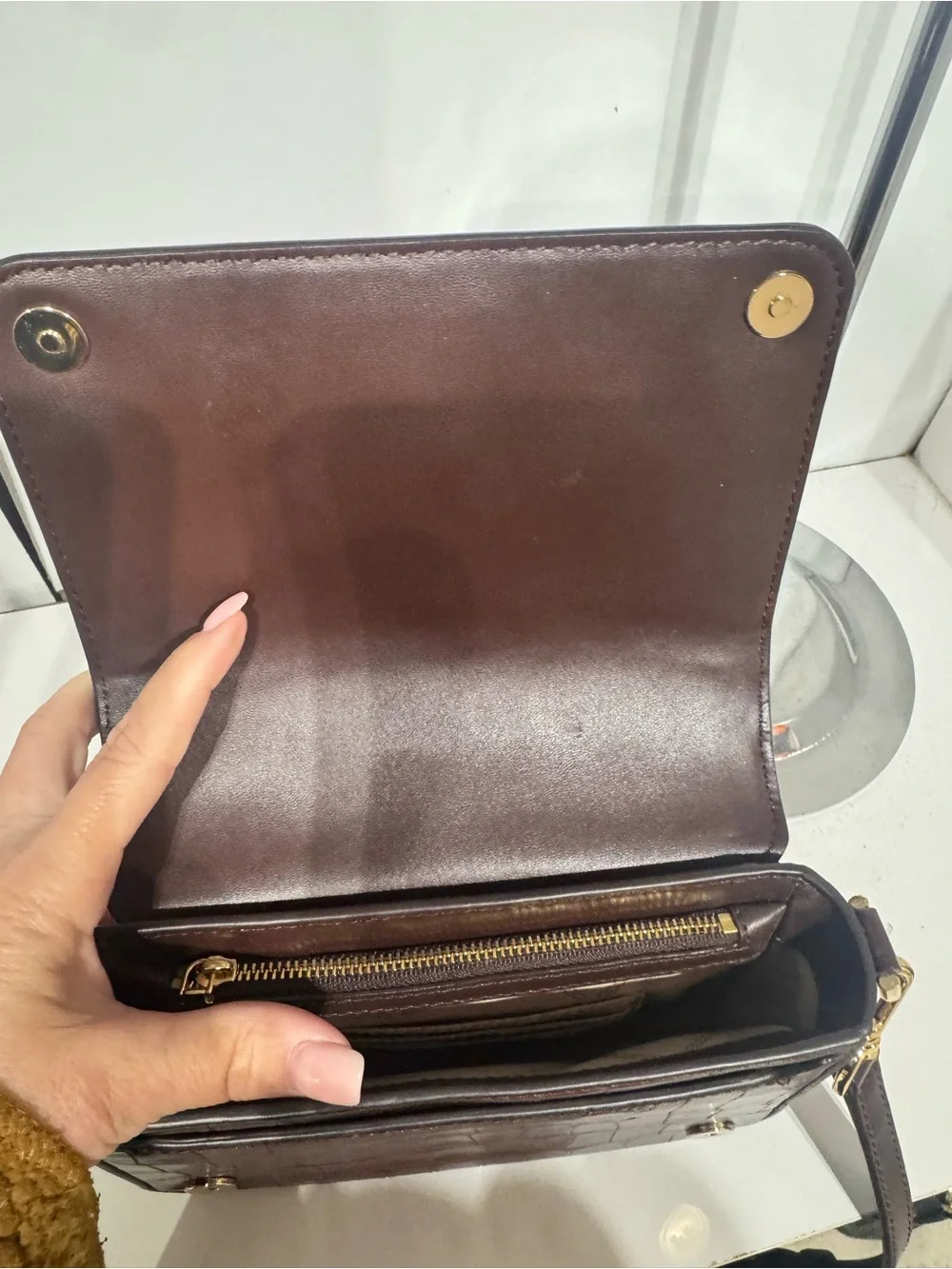 Michael Kors Brown Croc-Embossed Men’s Belt Bag with Gold Hardware